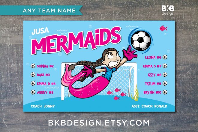 Vinyl Soccer Banner, Mermaids