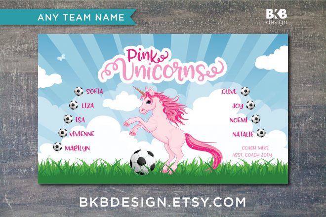 Vinyl Soccer Team Banner, Pink Unicorns