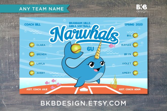 Narwhals, whales, unicorns – Softball Banner